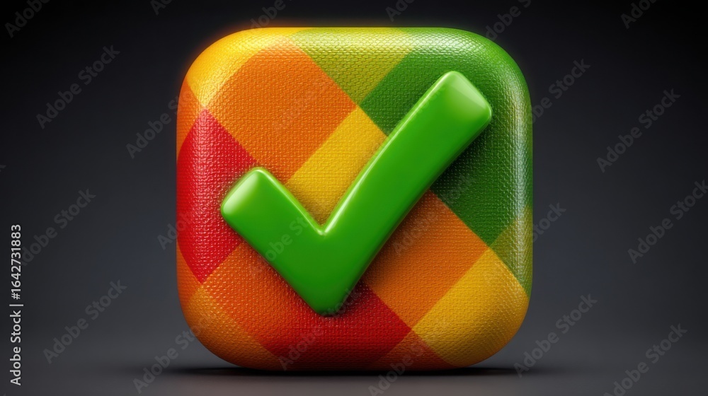 Poster a bold check mark on a solid black background signifying success and completion in a minimalist styl
