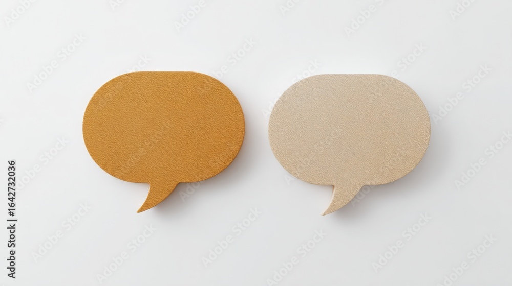 Poster two speech bubbles interacting with each other representing communication and dialogue in a friendly