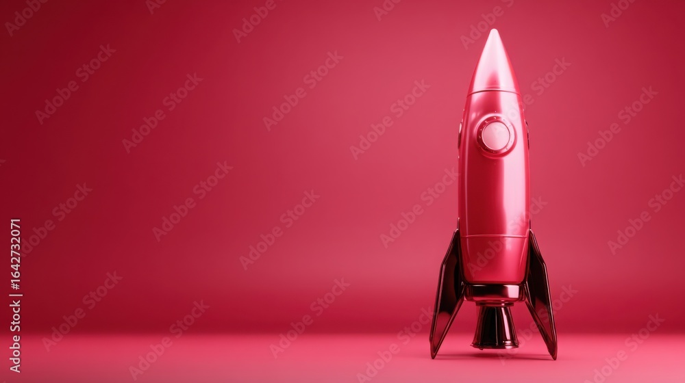 Poster a striking red rocket on a matching red background signifying support and launch for a project going