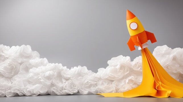 A colorful rocket ship surrounded by a cloud of white paper representing support for project launch and go-live