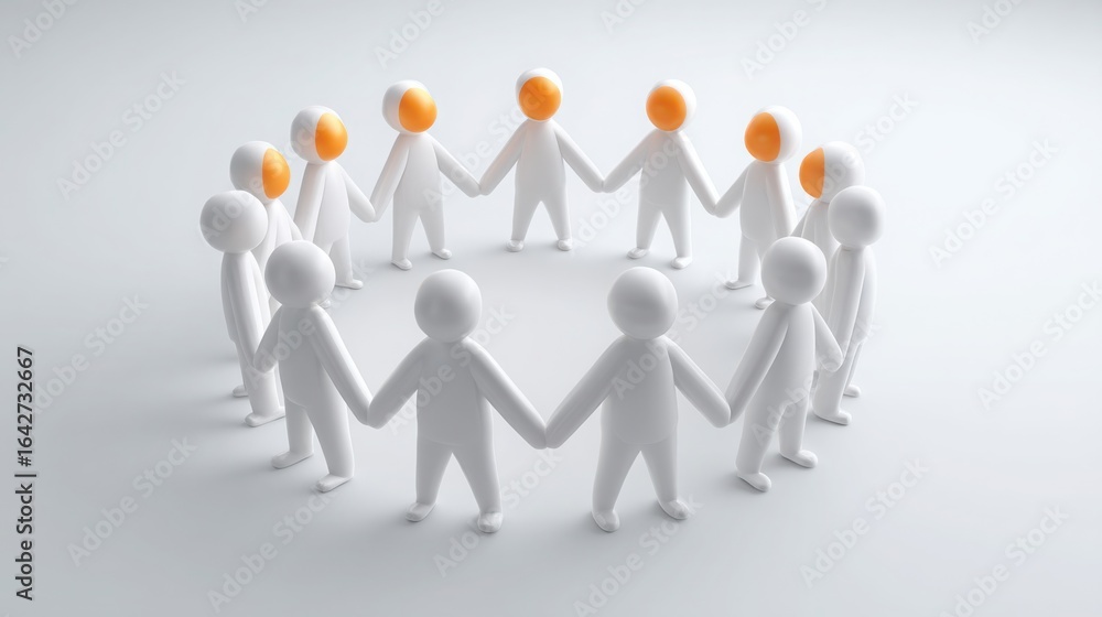 Aufkleber diverse group of people holding hands in a circle symbolizing teamwork and collaboration with roles 