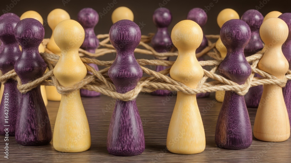 Aufkleber group of wooden figurines representing diverse team dynamics and real-time collaboration in a human 