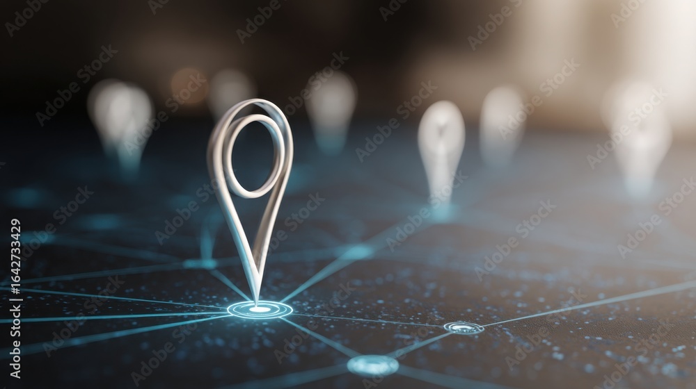 Poster pin positioned on a map symbolizing digitally confirmed locations for optimized exit strategies and 