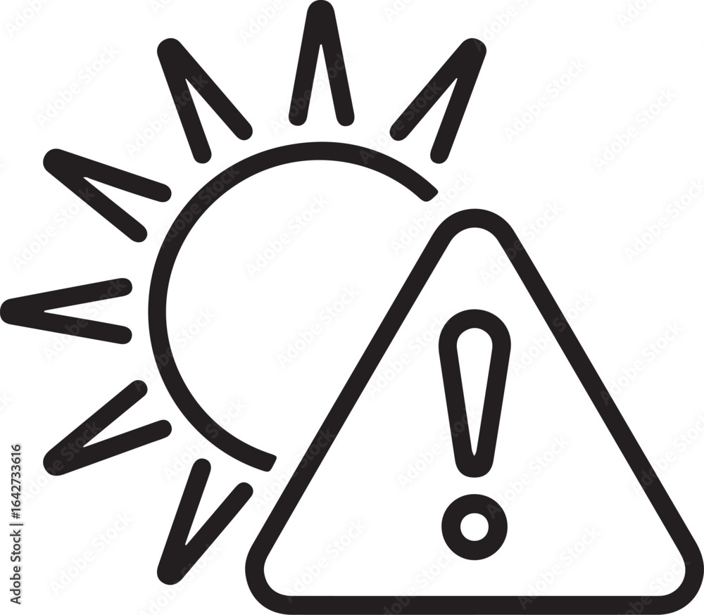Poster sun with a warning triangle and exclamation mark indicating danger or alert