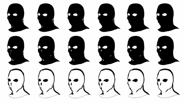 Illustration showing a pattern of masked figures in black and white on a white background in rows and columns