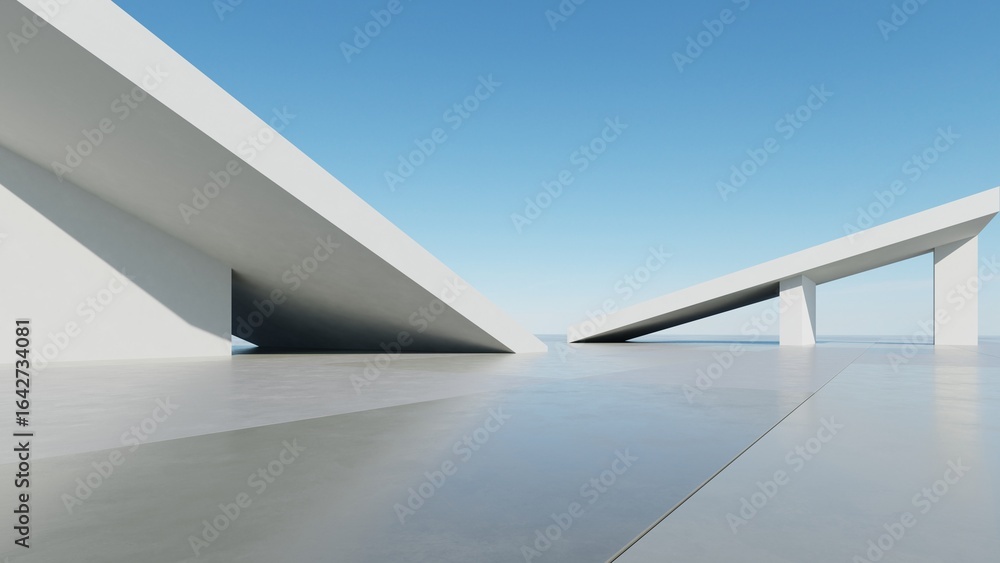 Poster 3d illustration of abstract modern architecture background, minimal geometry architectural design, c