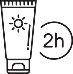 Sunscreen tube with sun icon and two hour protection symbol