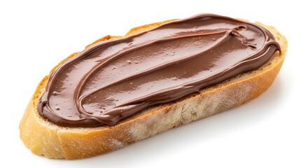 Delicious Chocolate Hazelnut Spread on Toasted Bread Slice, Isolated White Background