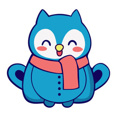Happy Blue Snow Owl in a Scarf