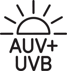 Sun icon with auv and uvb text indicating sun protection and radiation awareness