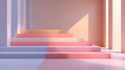 Obraz premium Pastel colored steps in a minimalist setting.