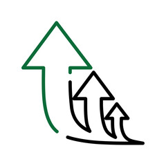Growth Arrows Icon, Multiple Upward Directional Symbols in Green and Black Outline 