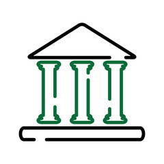 Classical Building with Pillars Outline Icon for Finance or Justice 