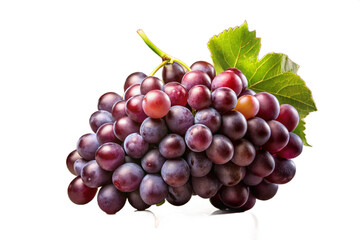 Fototapeta premium Fresh ripe red grapes with green leaf on black background