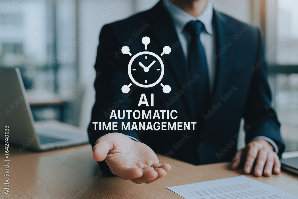 Poster artificial intelligence and automatic time management improve productivity and efficiency for busine