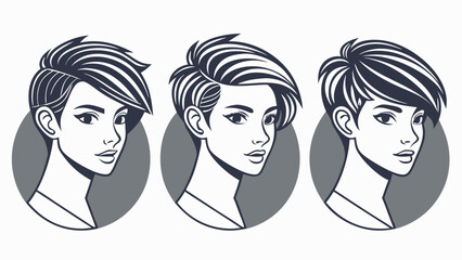 Diverse female hairstyles graphic illustration portrait