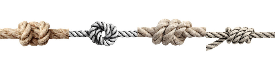 Rope with Knots Close-Up on White Background