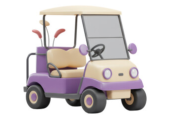 Fototapeta premium 紫とクリーム色のゴルフカート3Dレンダリング透明な背景で隔離