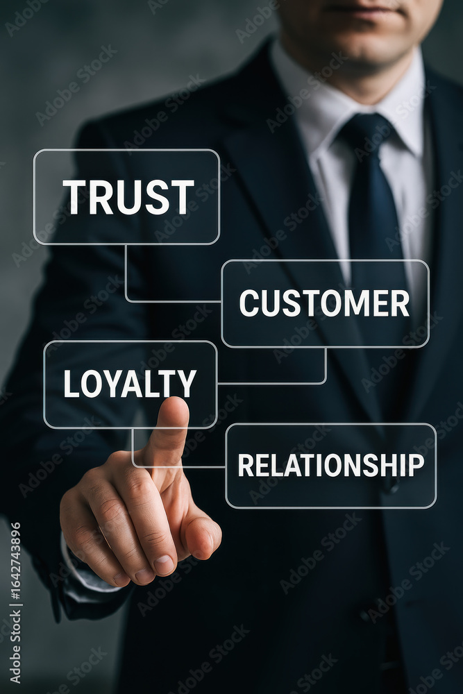 Poster trust and customer loyalty build strong relationship and business concept visible on virtual screen 