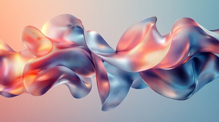 Obraz premium Abstract Metallic Ribbon Art in Soft Pink Blue and Silver Tones