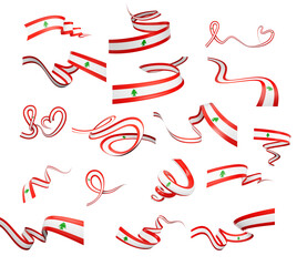 Set Of Different Style Of Lebanon Wavy Abstract Ribbon Flags On Black 3d Illustration