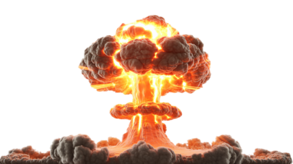 Powerful fiery mushroom cloud explosion erupting with intense heat and smoke, dramatic impact