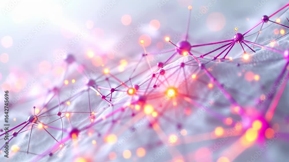 Poster a vibrant and intricate digital network with glowing nodes and connections for data representation.