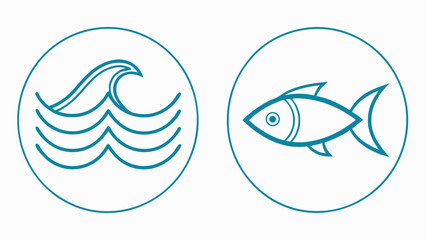 Ocean wave and fish icons water