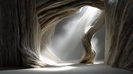 Prismatic textures folding over each other like origami, glowing softly under ambient light, with volumetric haze filling the creases