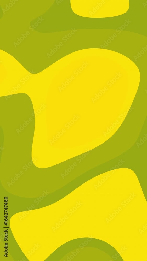 Poster abstract animation with flowing yellow and olive green shapes. dynamic and vibrant color palette. lo