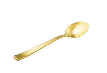 A shiny golden spoon with a reflective surface, slender handle and oval bowl. 3D Illustration.