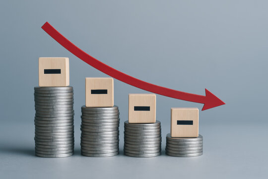 Minus symbol arrow loss decline decrease profit value and economy create a visual message financial downturn and decreasing trend