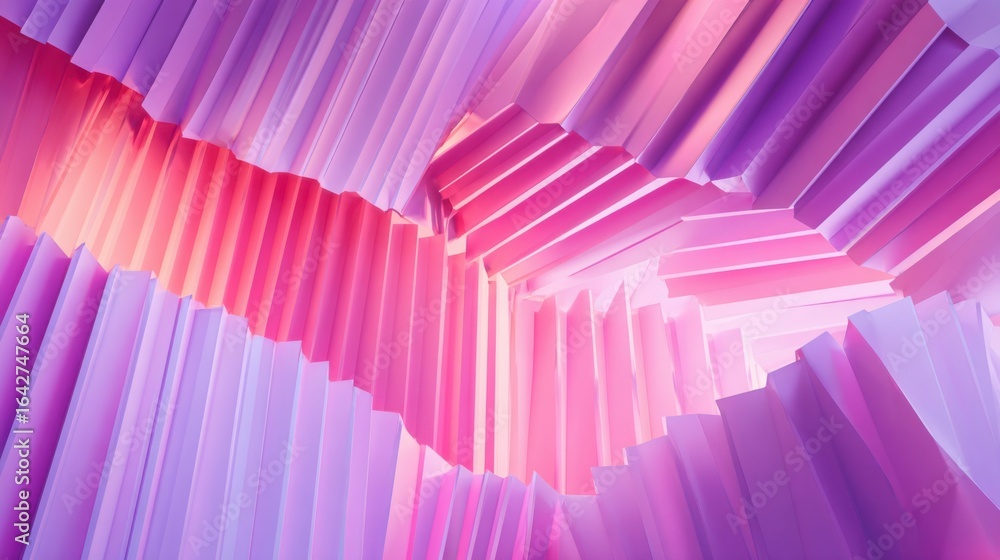 Poster curved and layered forms in shades of pink and purple create a striking abstract composition. the in