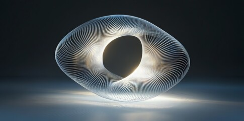 Futuristic Abstract Light Sculpture with Illuminated Circular Design in Dark Background