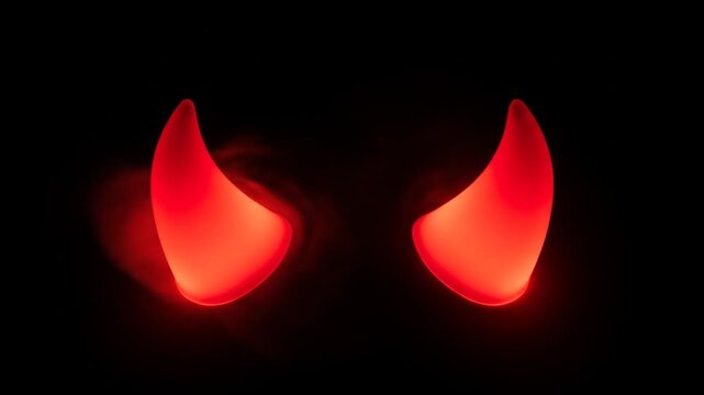 Sinister Red Devil Horns Glow and Pulse Mysteriously in the Darkness
