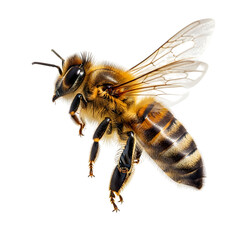 Majestic honeybee in flight, showcasing intricate details and vibrant stripes, perfect for nature.