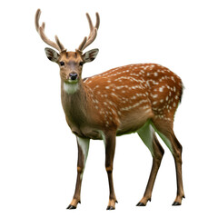 Obraz premium Majestic Sika deer with impressive antlers stands alert in a natural setting, exuding wild grace.