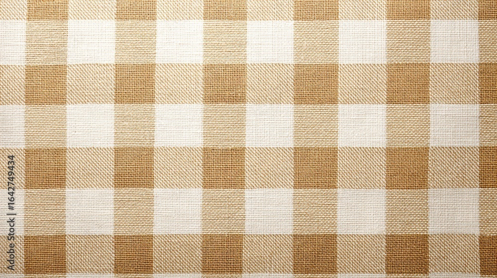 Poster a close-up view of a checkered fabric featuring alternating squares in beige and white. this textile