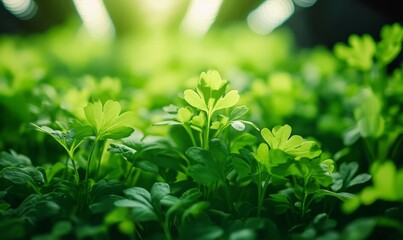 Obraz premium Innovative vertical farm with LED grow lights, showcasing the revolution in sustainable agriculture and urban farming. This concept uses advanced hydroponics and automated systems, Generative AI