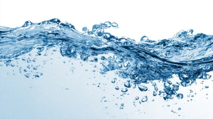 Bubbles rise as water splashes and creates vibrant waves, showcasing the fluid motion of nature and the reflections of light through the water's surface during daylight.