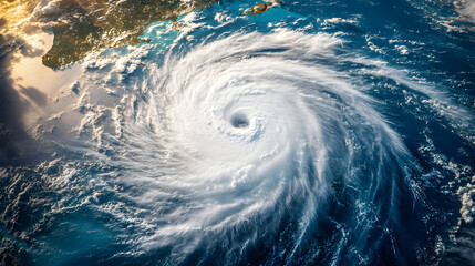 Hurricane Erin satellite visualization. Aerial view of a powerful hurricane over the ocean