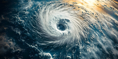 Hurricane Erin satellite visualization. Aerial view of a powerful hurricane swirling over ocean