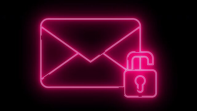 message icon and open padlock icon with neon effect