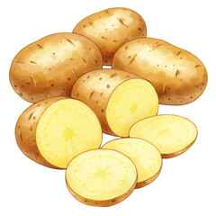 Pile of Raw Potatoes with Yellow Interior and Brown Skins in Transparent Background