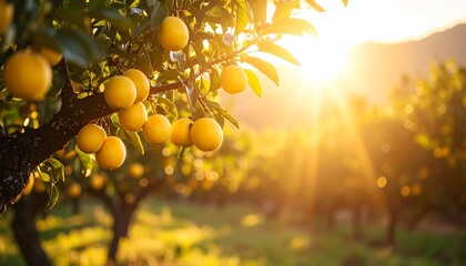 Yellow Fruit Tree with Glimmering Light Rays