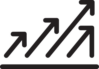 Three upward trending arrows indicating growth and progress on a horizontal line