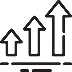Three upward pointing arrows indicating growth and progress on a simple line graph