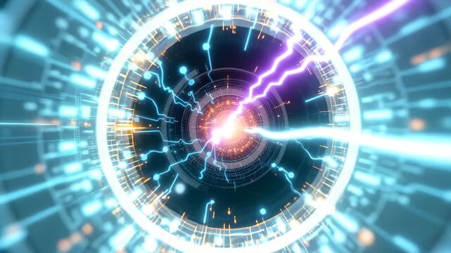 Energy Vortex: A mesmerizing visualization of a swirling energy vortex, where electrical currents and plasma streams converge, highlighting the power of digital innovation.