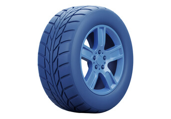 Obraz premium 青い色合いのタイヤと車輪の3Dレンダリング 黒色の背景に浮かび上がります