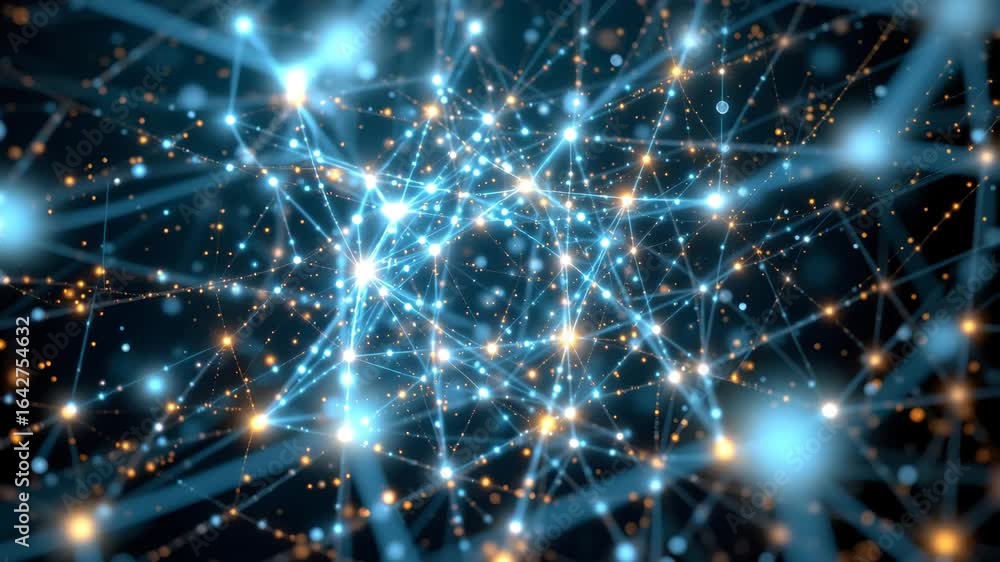 Poster interconnected digital network: a vibrant and abstract representation of a network, featuring glowin